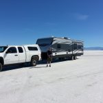 Standing in front of our rig on the Bonneville Speedway.